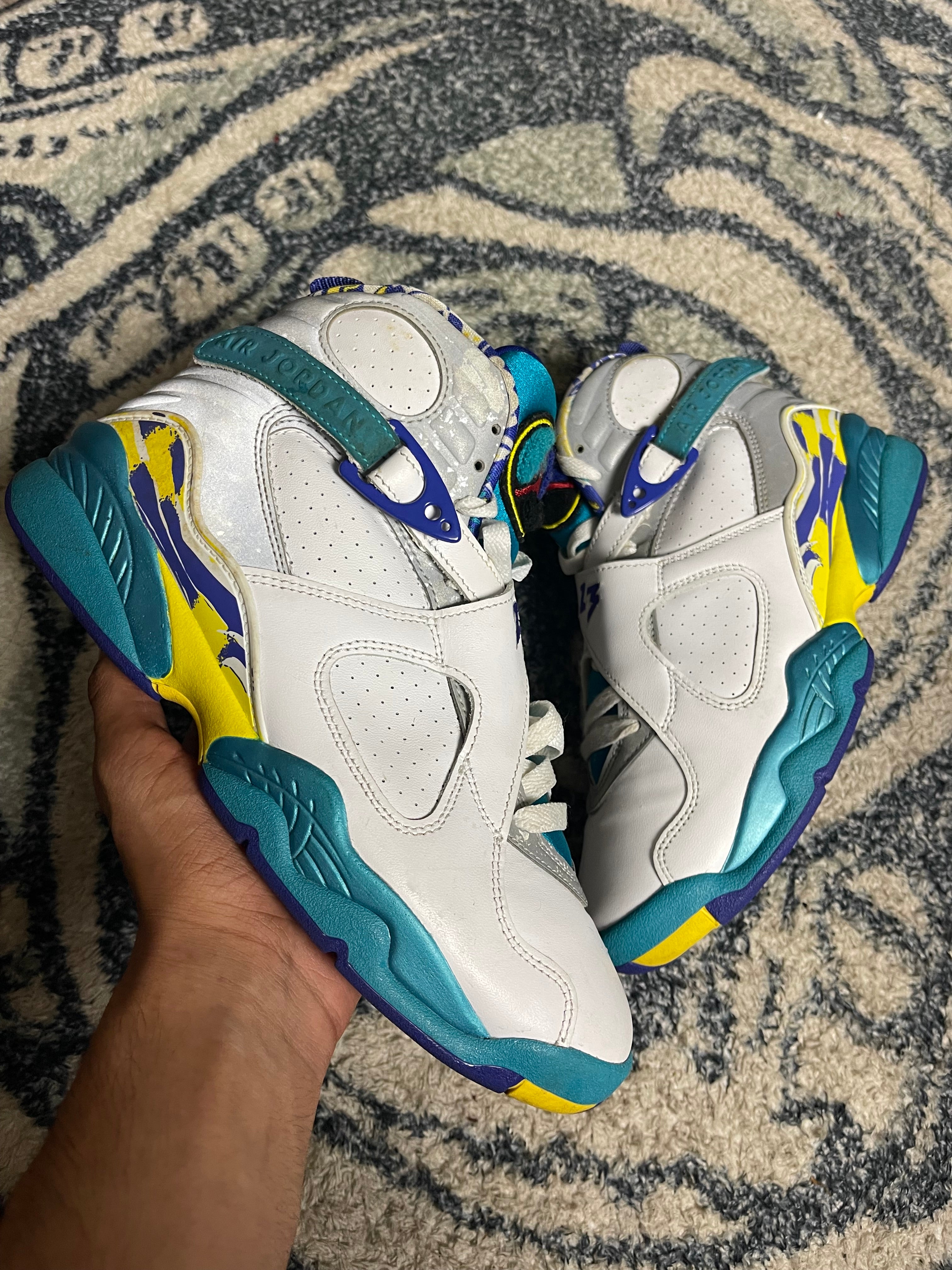 White fashion aqua jordan 8